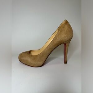$845 Christian Louboutin Neutral Tan Suede Leather Pumps High Heels Shoes 35